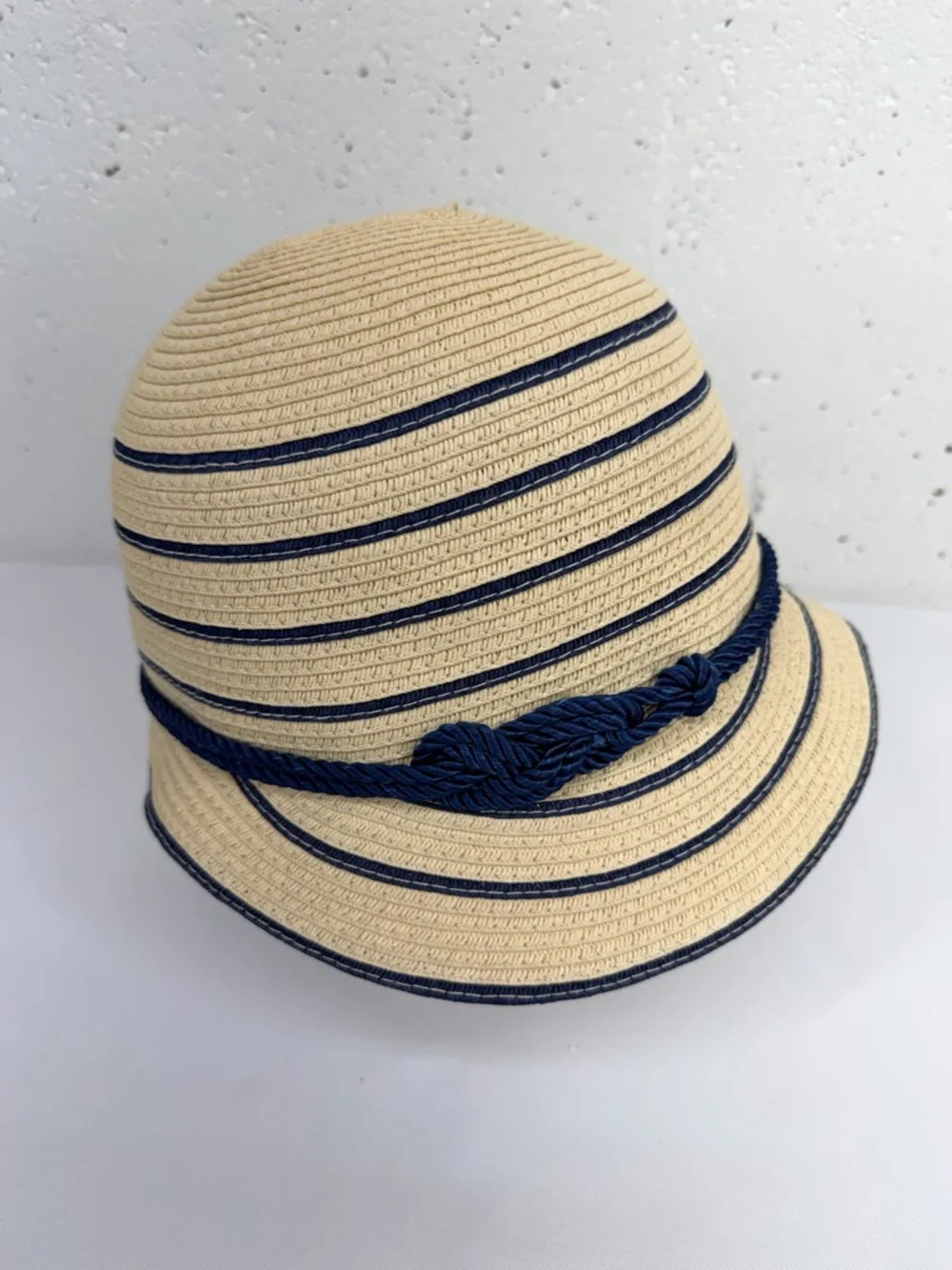 August Navy Blue Straw Cloche Bucket Hat